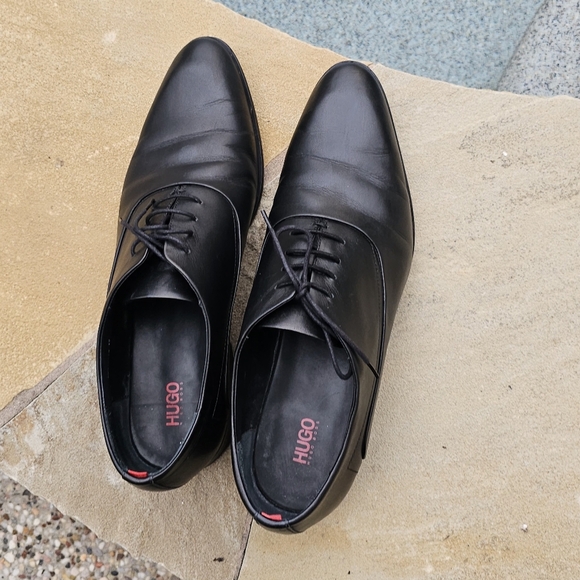 HUGO Boss Men's Appeal_oxfr_bu Oxford Flat Black Leather Dress Shoes  12 - Picture 13 of 15